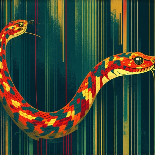 Serpiente simbólica en el arte islámico Imagen artística de una serpiente colorida simbolizando transformación espiritual en el Islam.