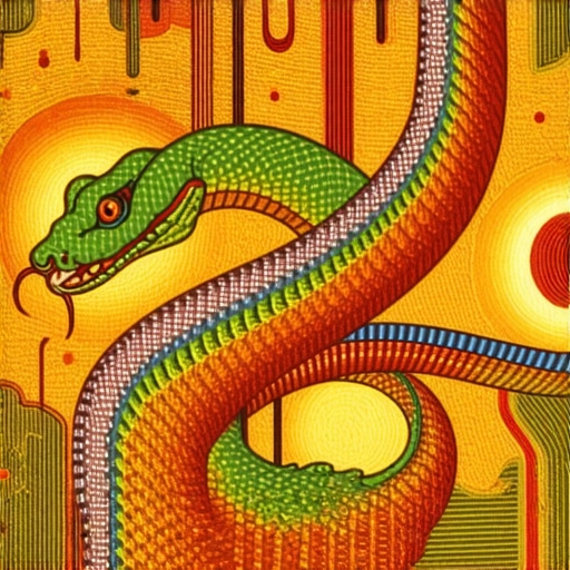 Symbolic Dreaming of Serpents in Islam A detailed artistic depiction of a colorful serpent representing spiritual messages in Islamic dream interpretation.