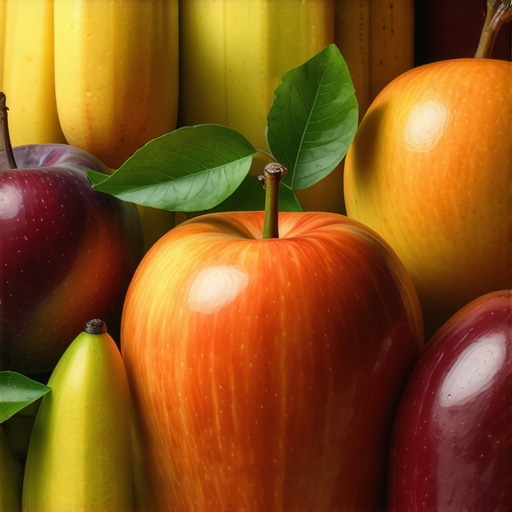 Symbolic Fruits in Islamic Dream Interpretation A dreamy scene with colorful fruits symbolizing spiritual messages in Islam