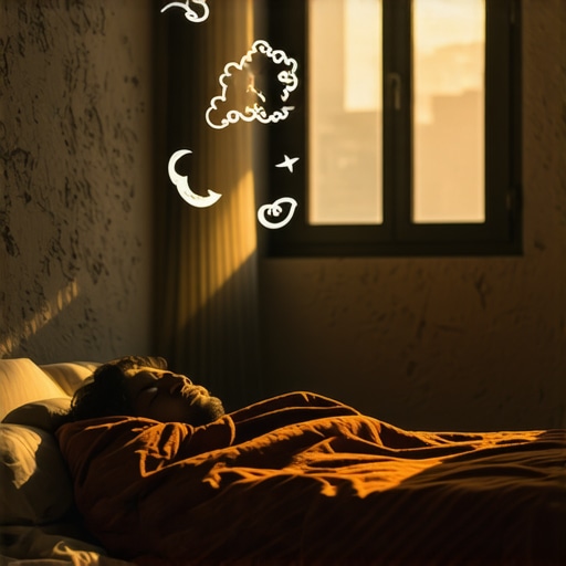 A tranquil bedroom scene representing peaceful sleep and dream symbols.