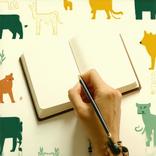 Persona anotando en un diario de sueños con símbolos de animales