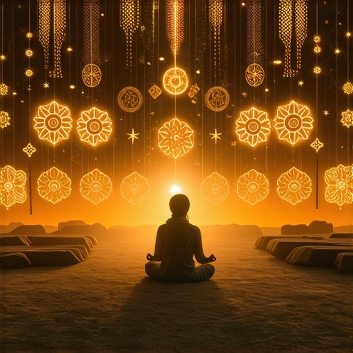Meditation and Dream Symbols in Islam Person meditating with Islamic symbols and dreams around