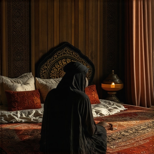 Persona meditando y reflexionando sobre sueños en un ambiente islámico tranquilo